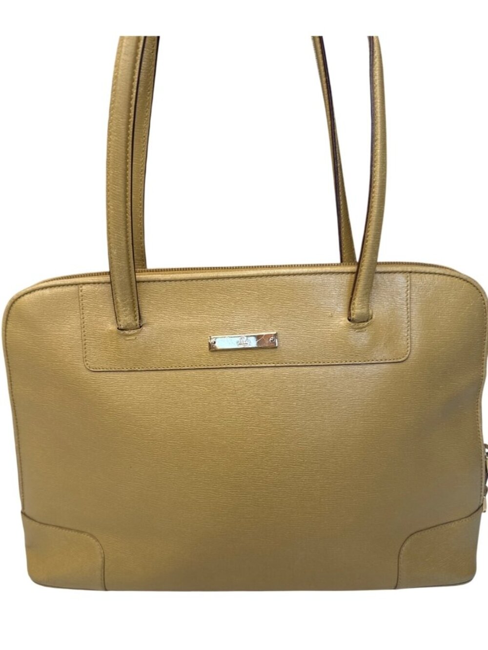 Gucci Beige Leather Tote Bag With Double Handles & Zipper Closure